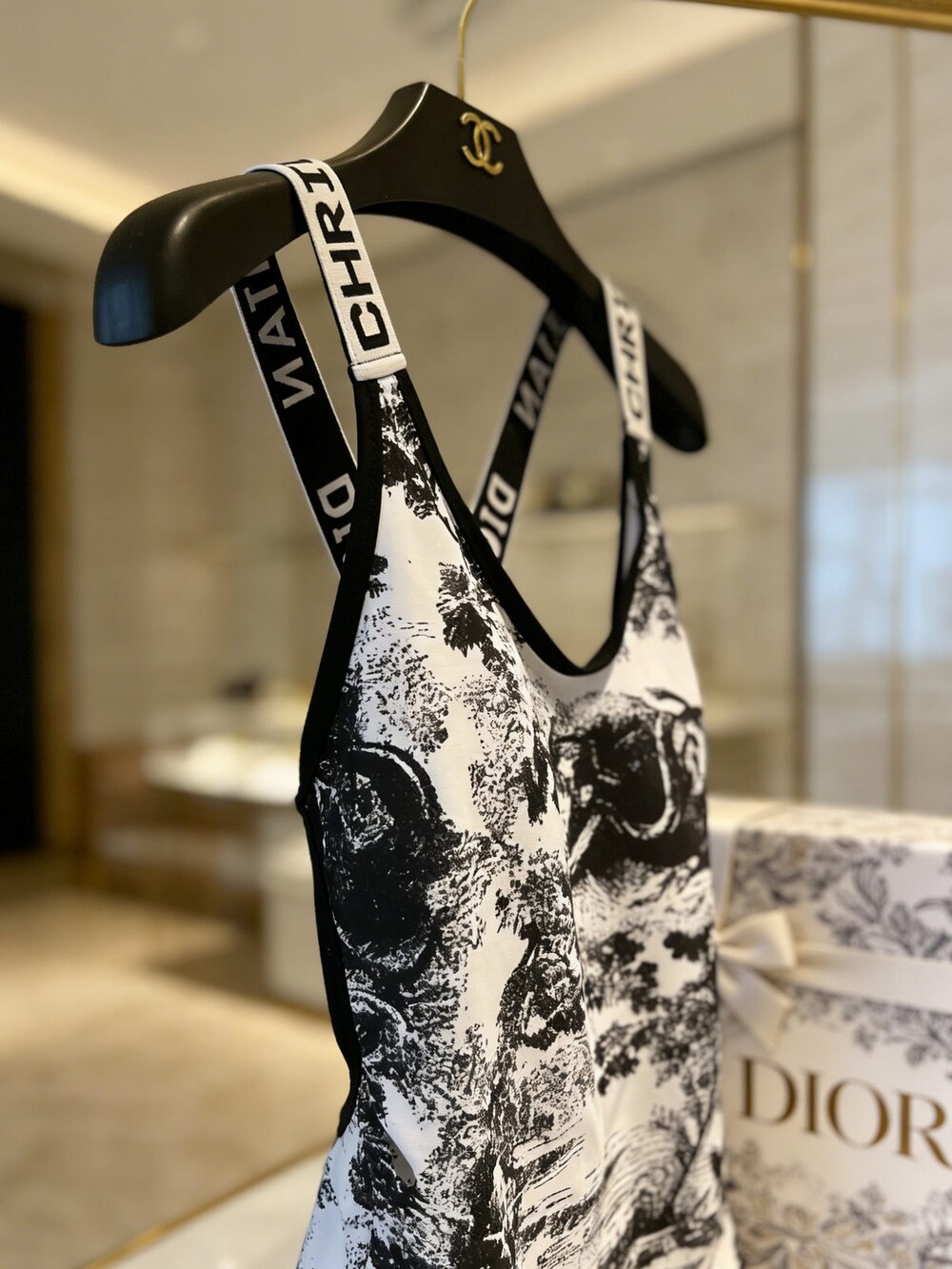 Dior Black Toile de Jouy Swimsuit - Picture 2 of 6